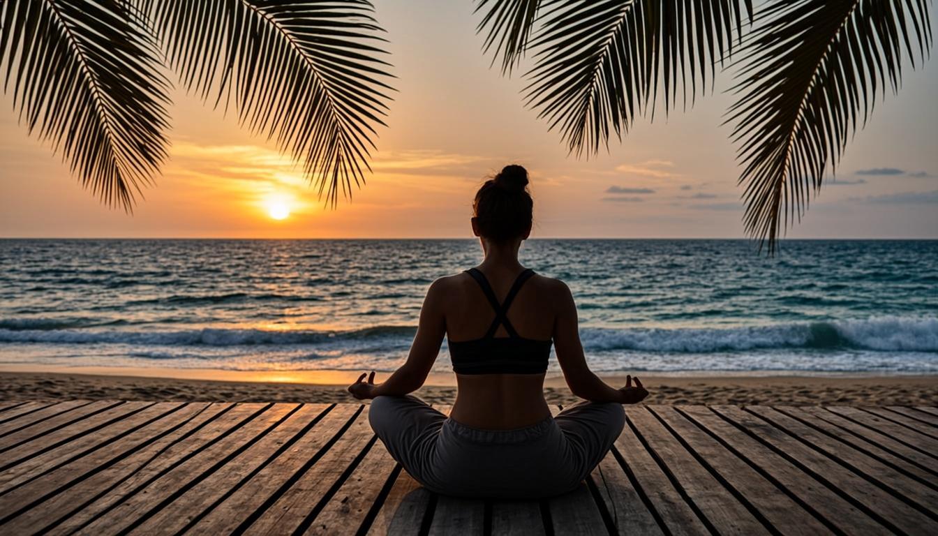 Práctica de yoga al atardecer frente al mar Caribe en Cartagena